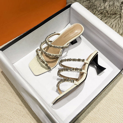 Kesperi –Sandales à Talon Épais avec Strass et Pierres
