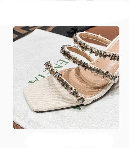 Kesperi –Sandales à Talon Épais avec Strass et Pierres