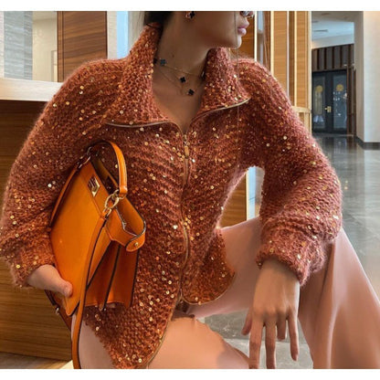 Manteau en maille à sequins