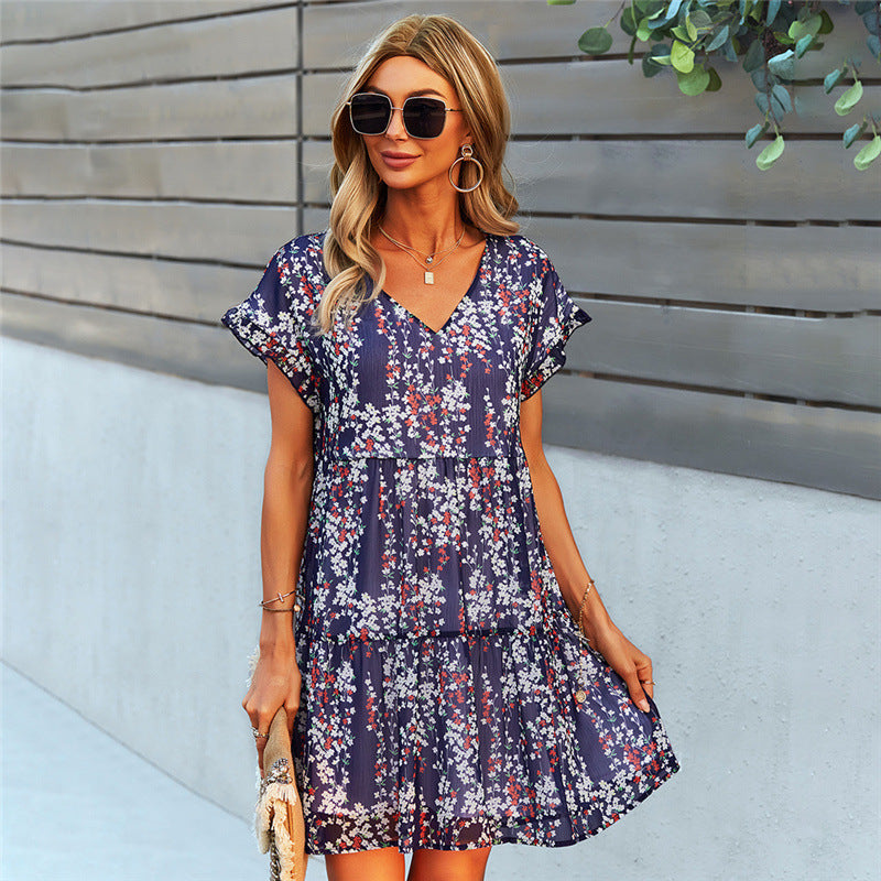 Kesperi –Robe d'Été à Imprimé Fleuri et Manches Courtes