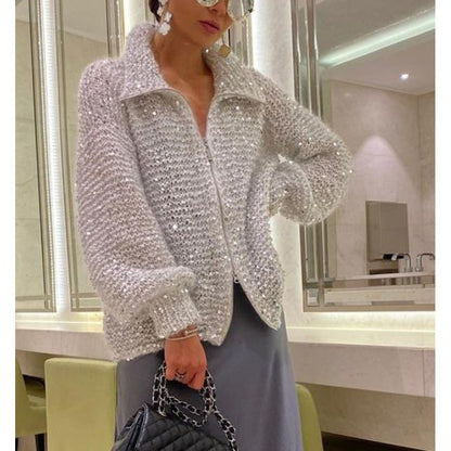 Manteau en maille à sequins