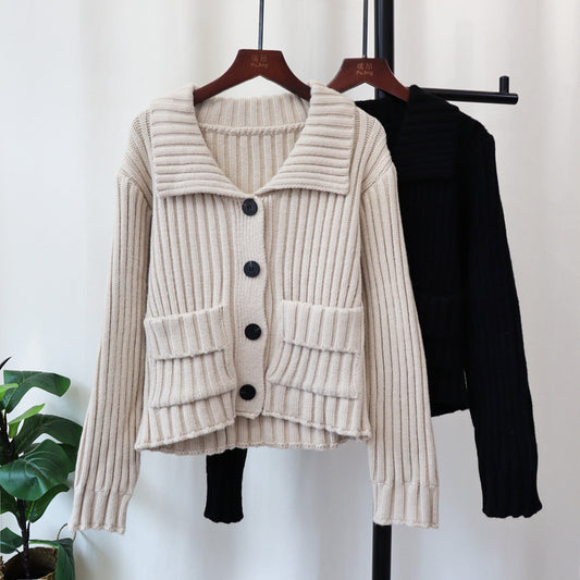 Kesperi – Manteau Pull Rétro à Col Revers
