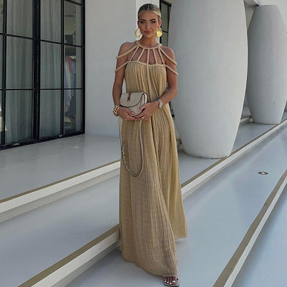 Kesperi –Robe Maxi Drapée en Lin Mélangé avec Bretelles