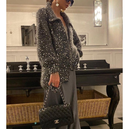 Manteau en maille à sequins