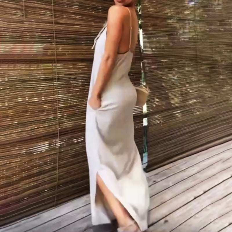 Kesperi –Robe longue fendue avec poches et Motif Floral 3D