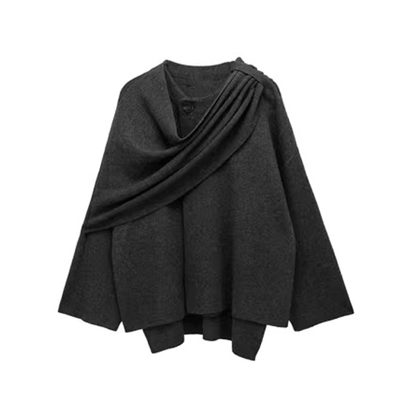 Kesperi –Cardigan tricoté court avec écharpe asymétrique